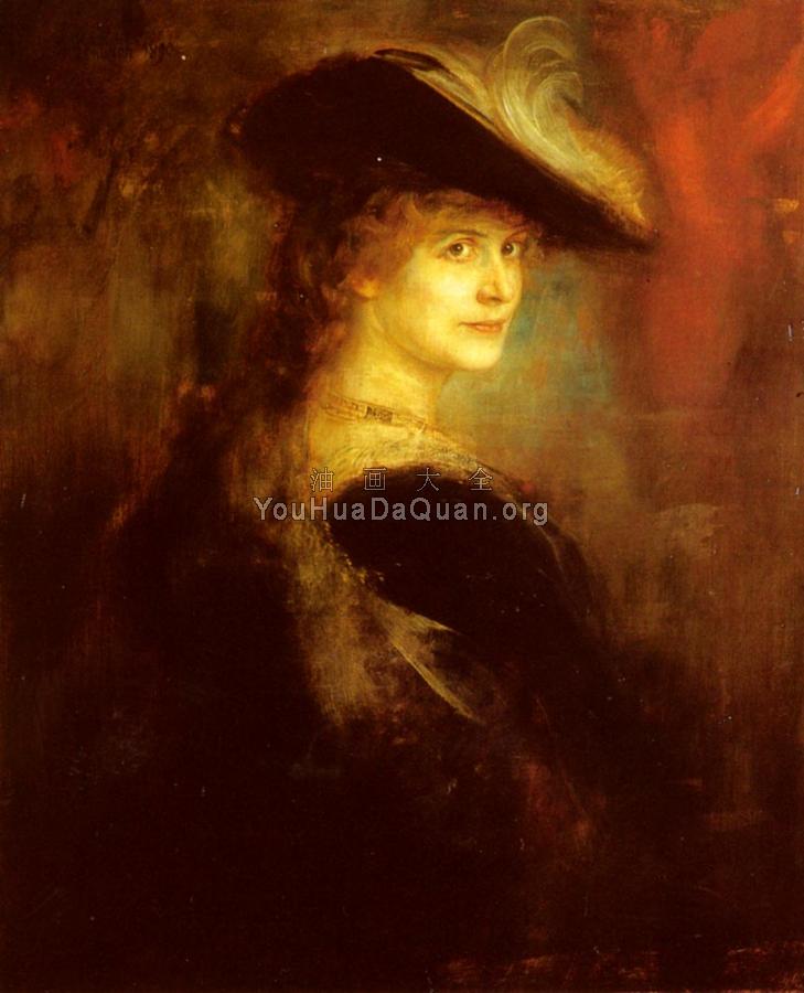 Portrait Of An Elegant Lady In Rubenesque Costume - 弗朗茨·冯·伦巴赫